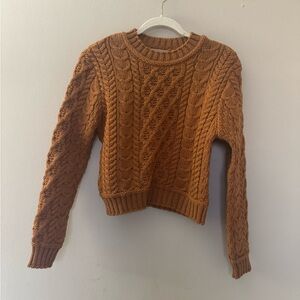 Cozy Cable Knit Crew Neck Sweater in Brown